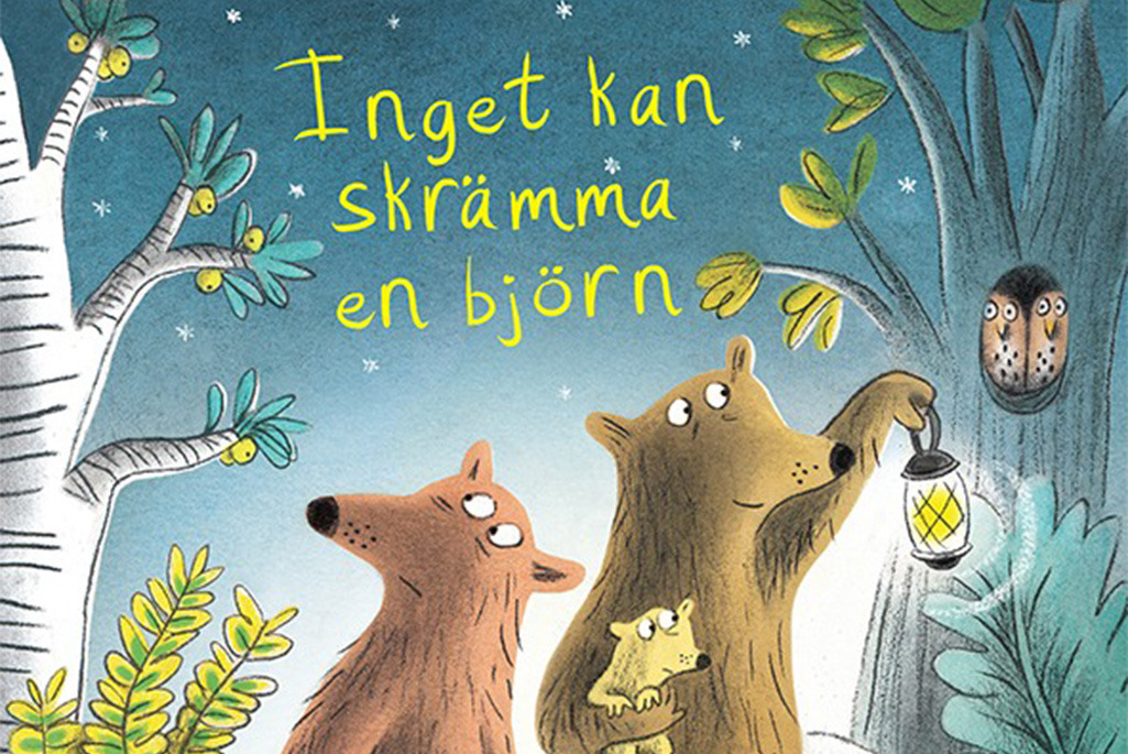 Bild på tecknade nallar på bokomslaget till boken Inget kan skrämma en björn.
