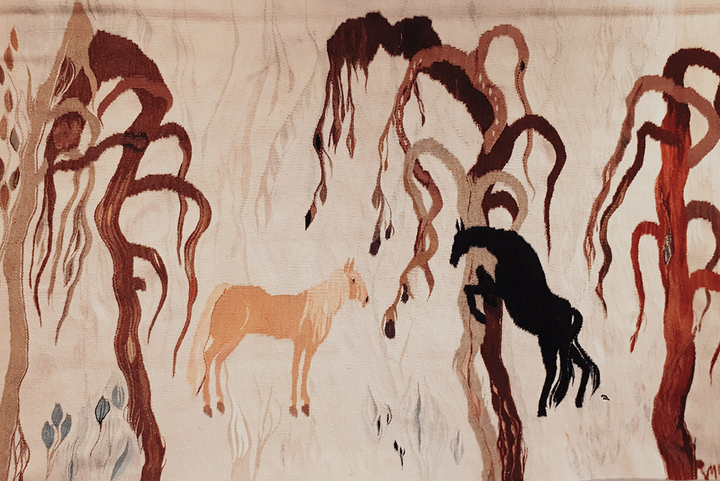 Bild på konstverk av Regina Mucwicki Mabrouk med hästar som motiv.