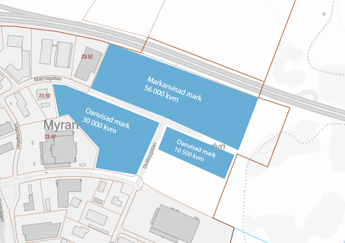 Markanvisningsytor i Norra Myra, karta.