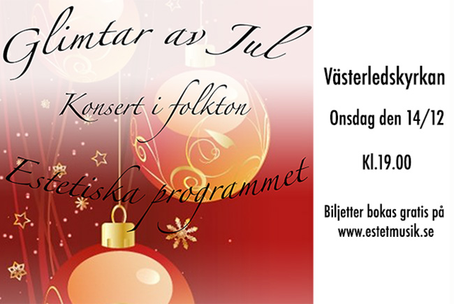 Bild på en affisch med julkula och stjärnor för konserten Glimtar av jul.