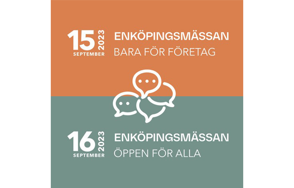 Bild på en logotyp för Enköpingsmässan i orange och grått.