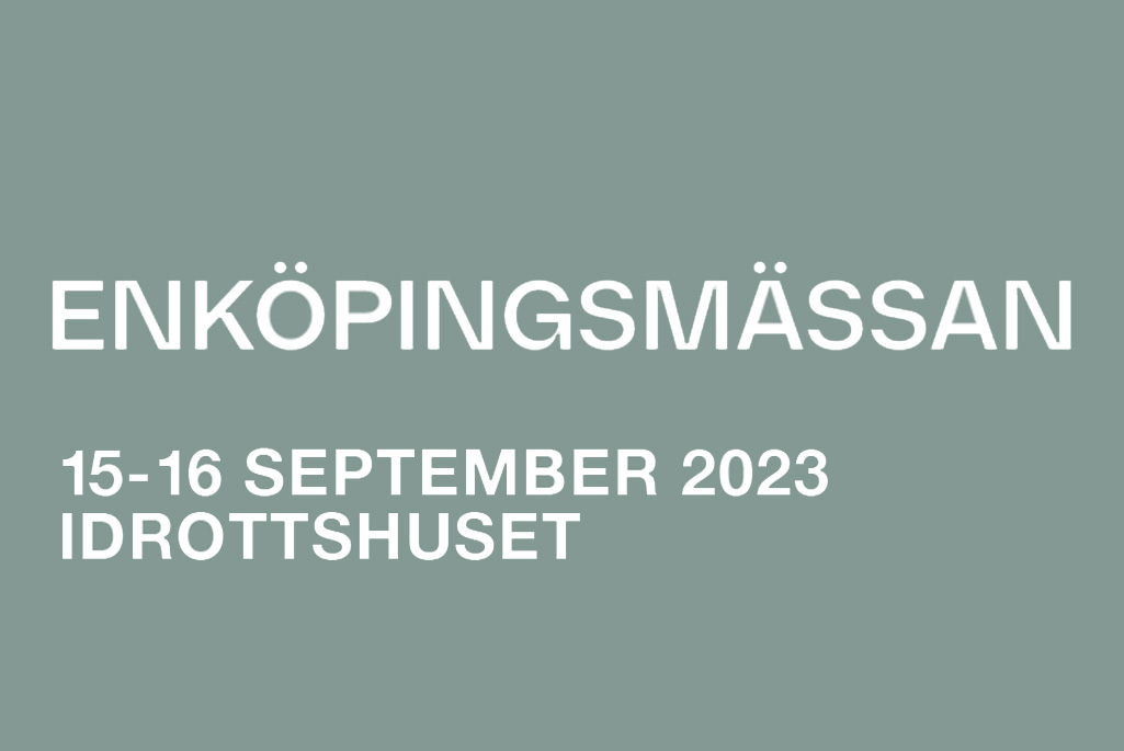 Olivgrön bakgrund på vilken det står Enköpingsmässan 15-16 september 2023, Idrottshuset.
