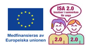 Blå EU-flagga och bredvid en illustration med två barn och ISA 2.0