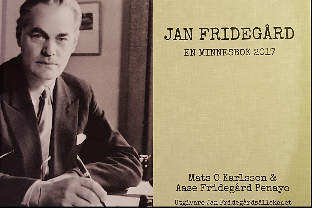 Författaren Jan Fridegård syns på en bokomslag, bild.